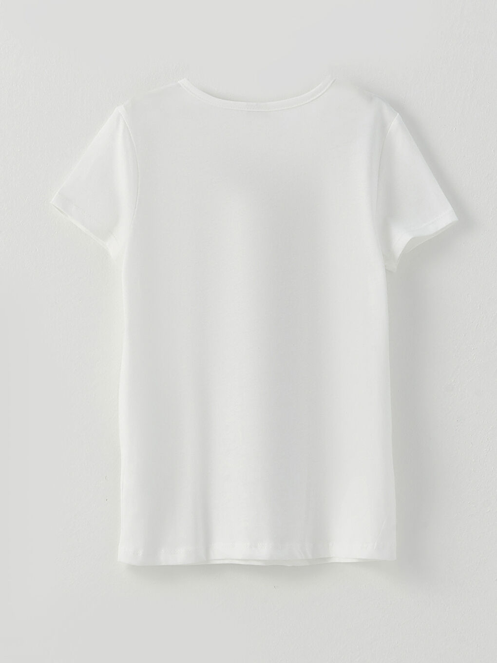 Ekru Bisiklet Yaka Baskılı Kısa Kollu Pamuklu Kız Çocuk Tişört-1