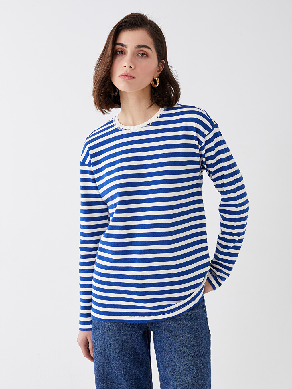Crew Neck Striped Long Sleeve Women's T-Shirt
