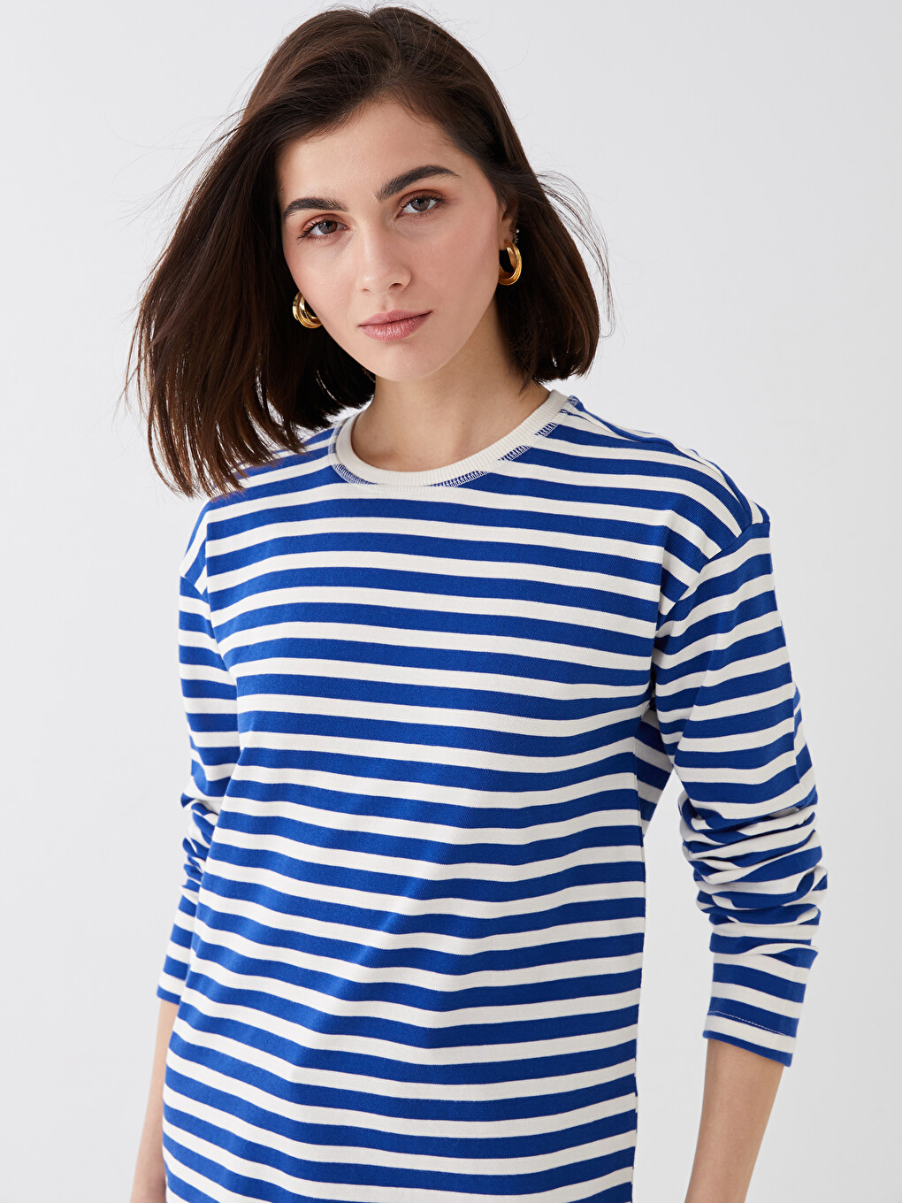 Crew Neck Striped Long Sleeve Women's T-Shirt-1