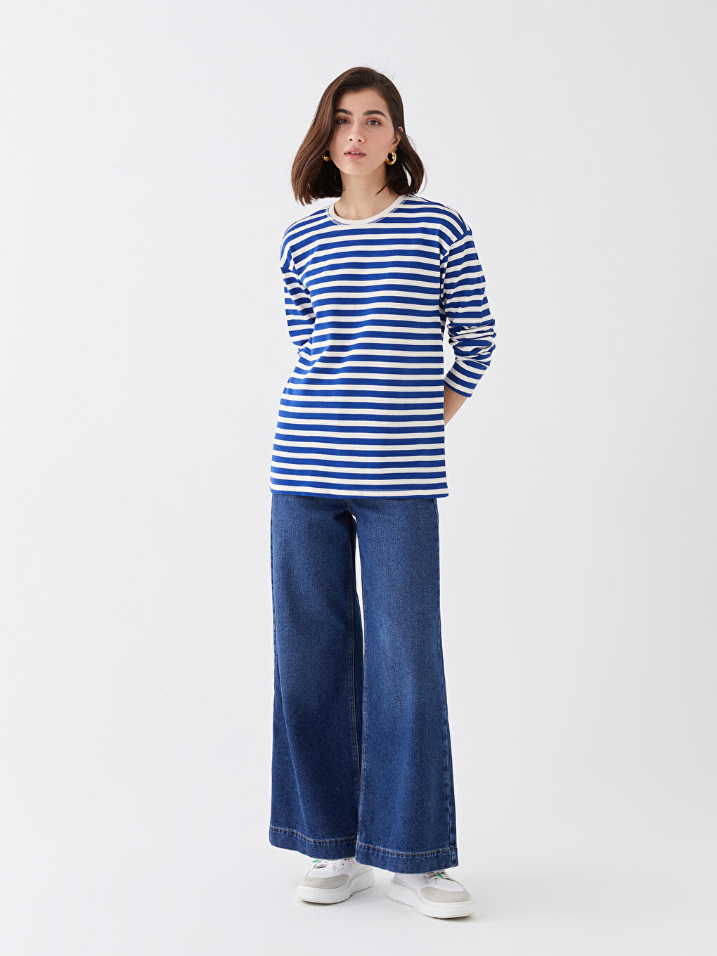 Crew Neck Striped Long Sleeve Women's T-Shirt-2