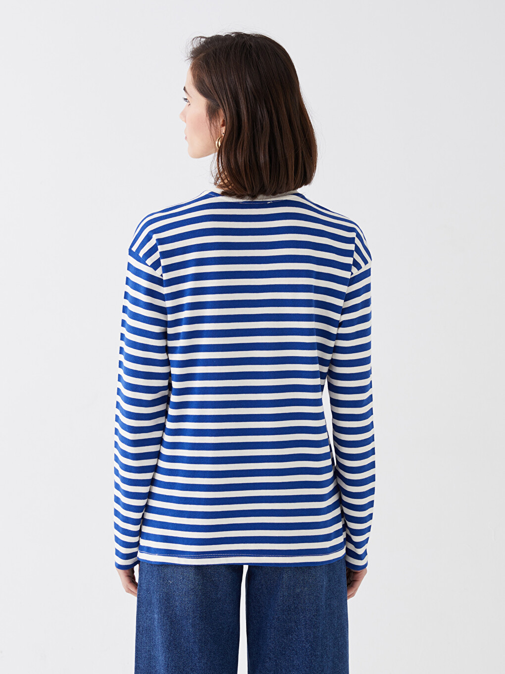 Crew Neck Striped Long Sleeve Women's T-Shirt-4