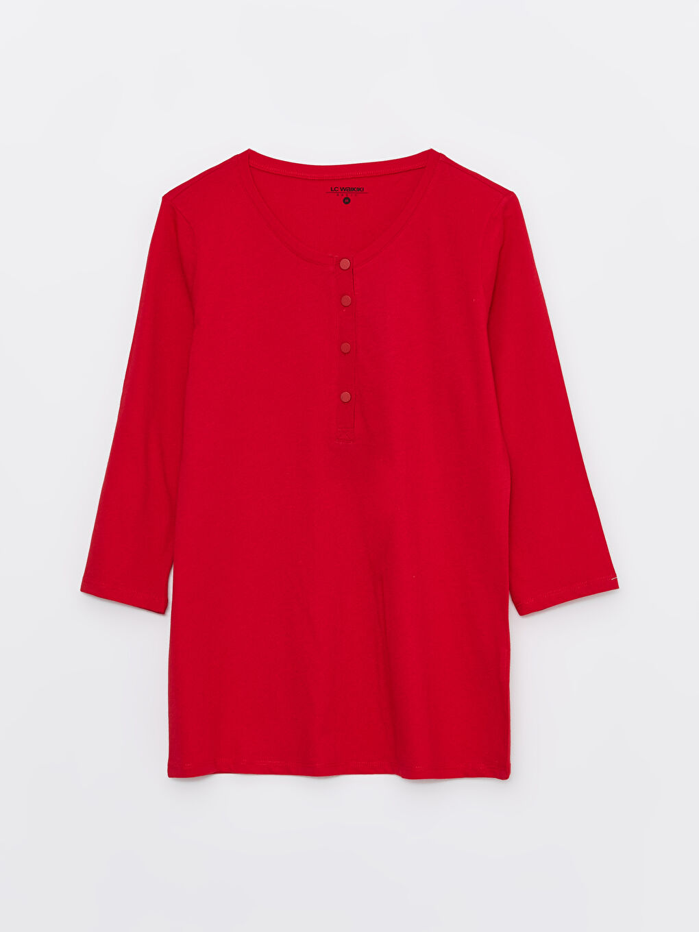 Kırmızı Kadın Bisiklet Yaka Düz Tişört-5