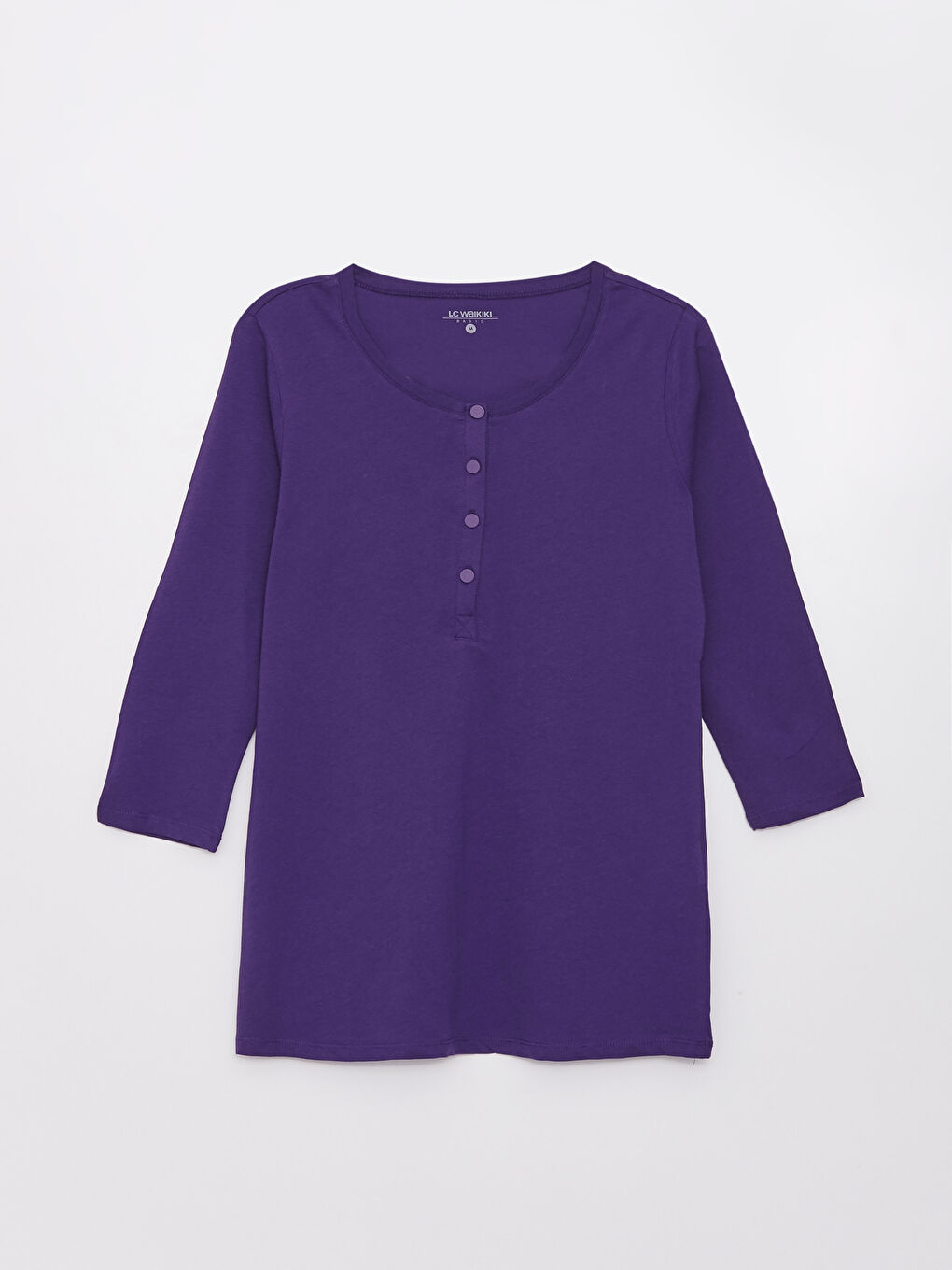 Mor Kadın Bisiklet Yaka Düz Tişört-5