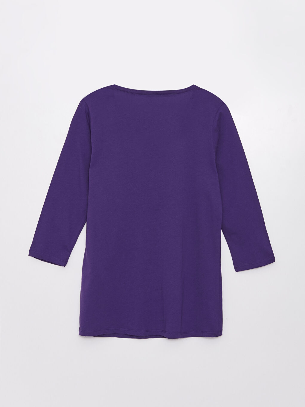 Mor Kadın Bisiklet Yaka Düz Tişört-6