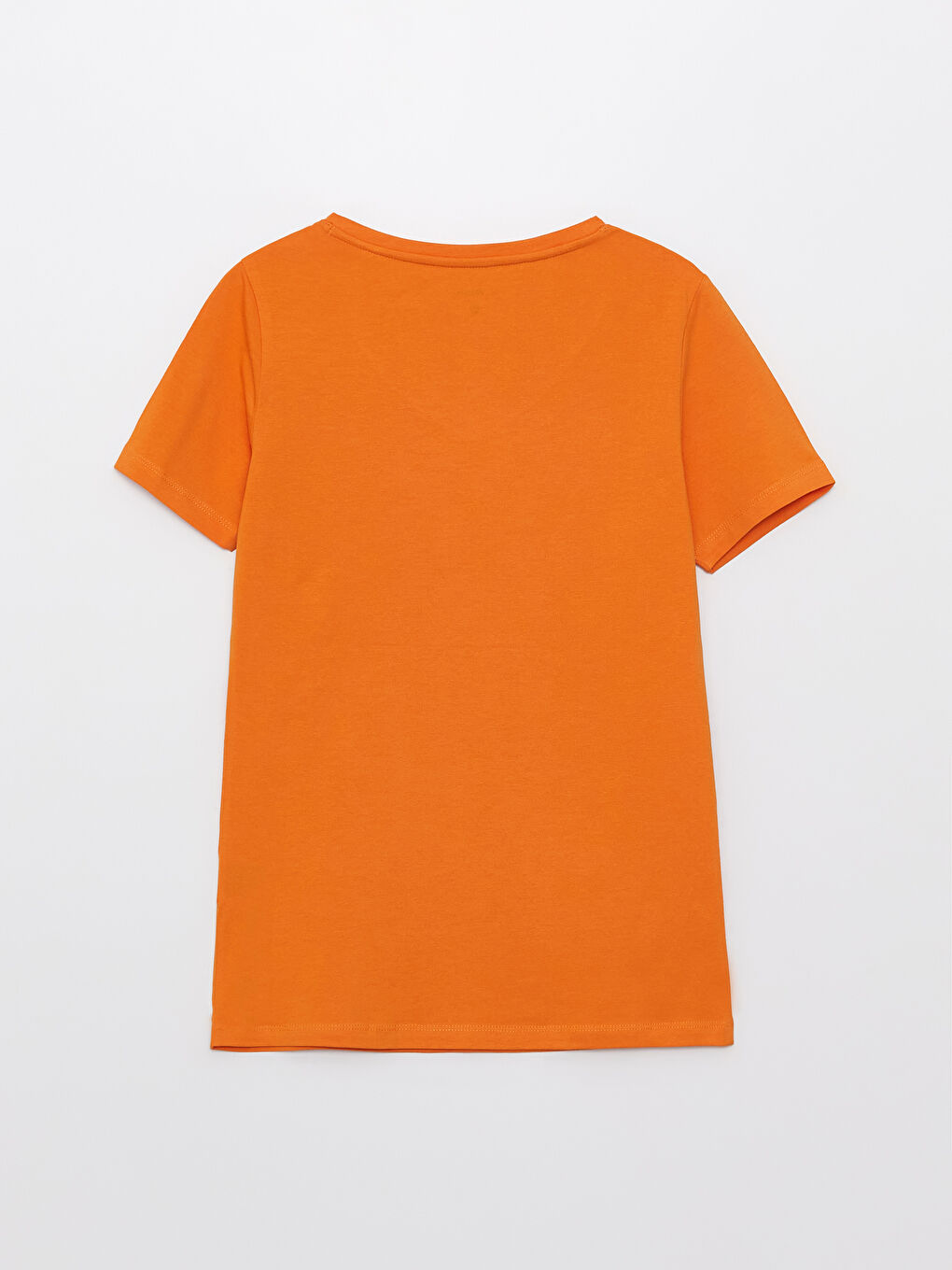 Turuncu V Yaka Düz Kısa Kollu Pamuklu Kadın Tişört-6
