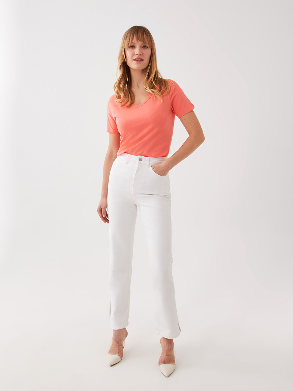 V-neck Straight Short Sleeve Cotton Women's T-shirt-2