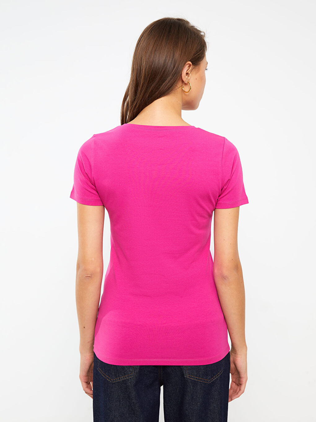 Прямая хлопковая женская футболка с v-образным вырезом и короткими рукавами-4