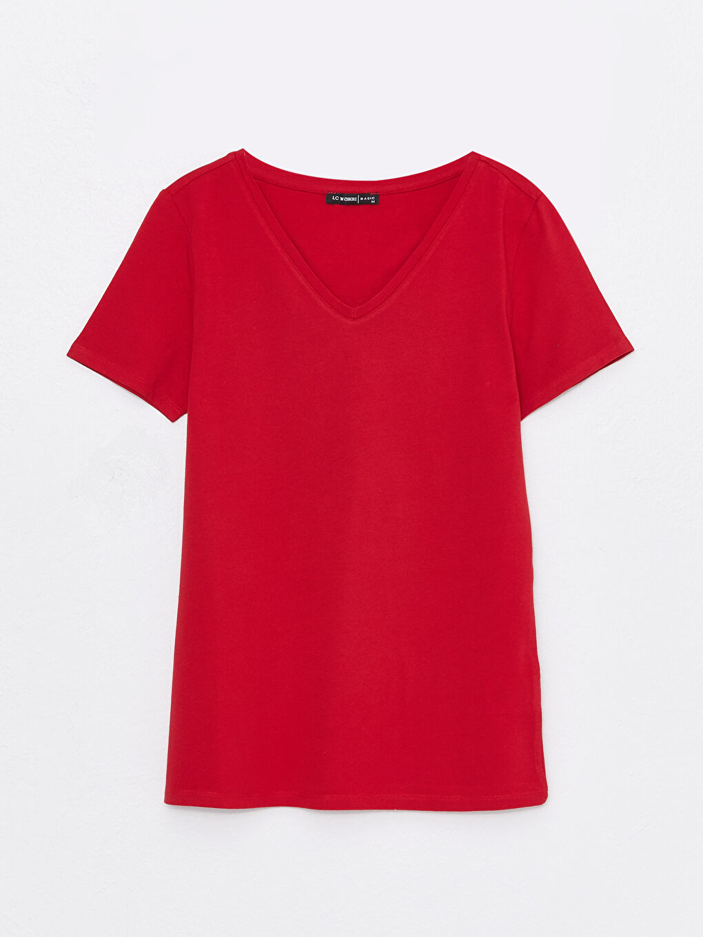 Әйелдерге арналған v жағалы қысқа жеңді мақта футболка-5