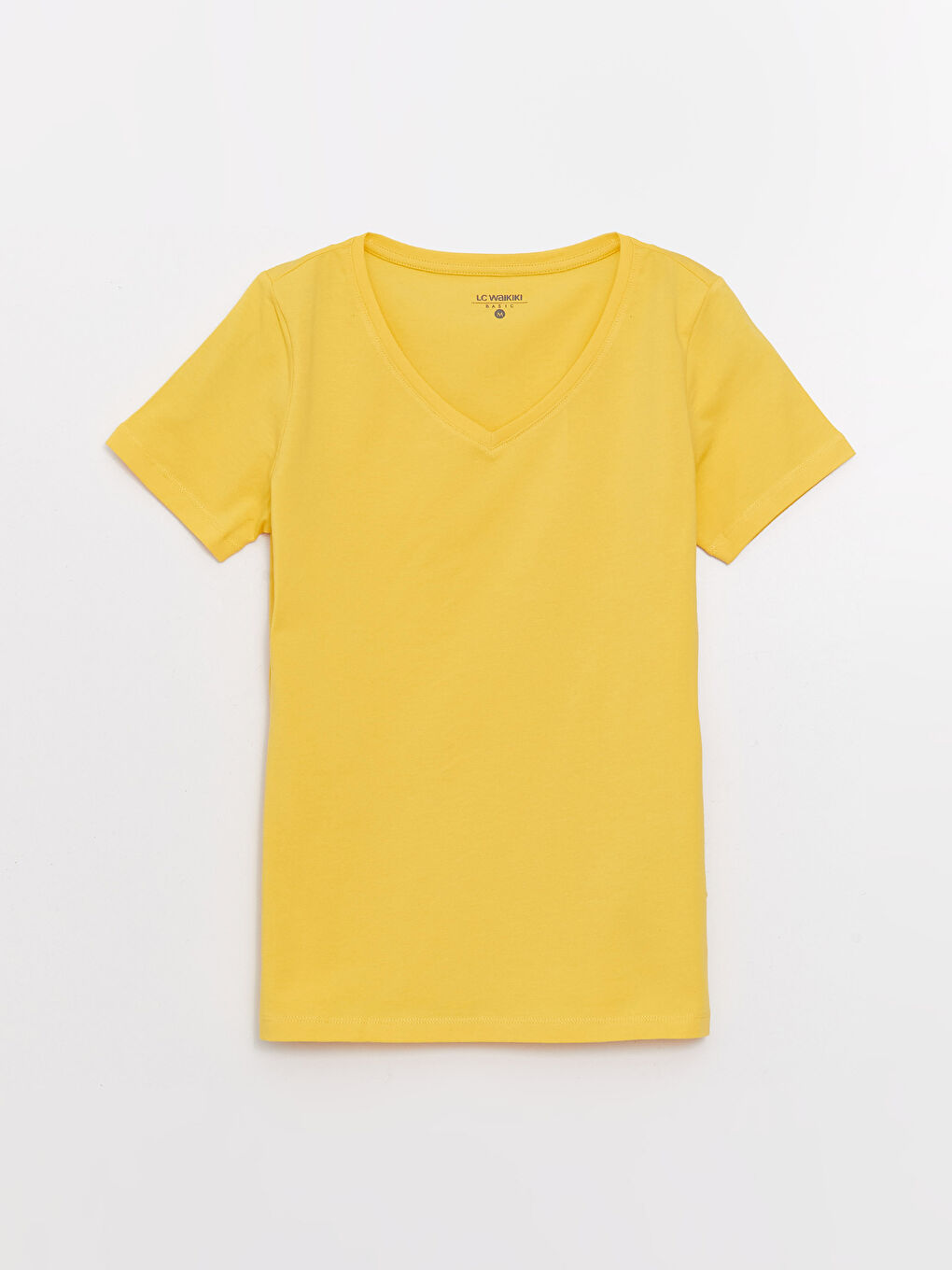 تيشيرت نسائي قطن بقصة مستقيمة وفتحة رقبة على شكل حرف V وكم قصير-5
