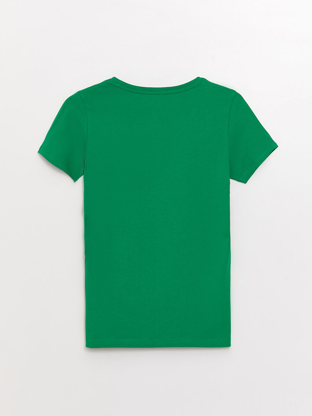 Yeşil V Yaka Düz Kısa Kollu Pamuklu Kadın Tişört-5
