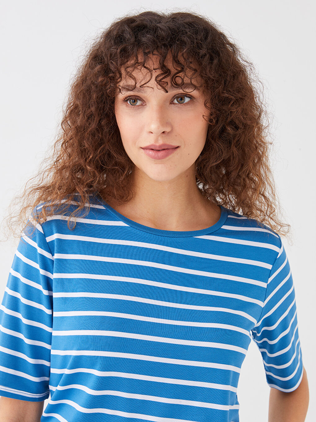 Crew Neck Striped Short Sleeve Women's T-Shirt-1