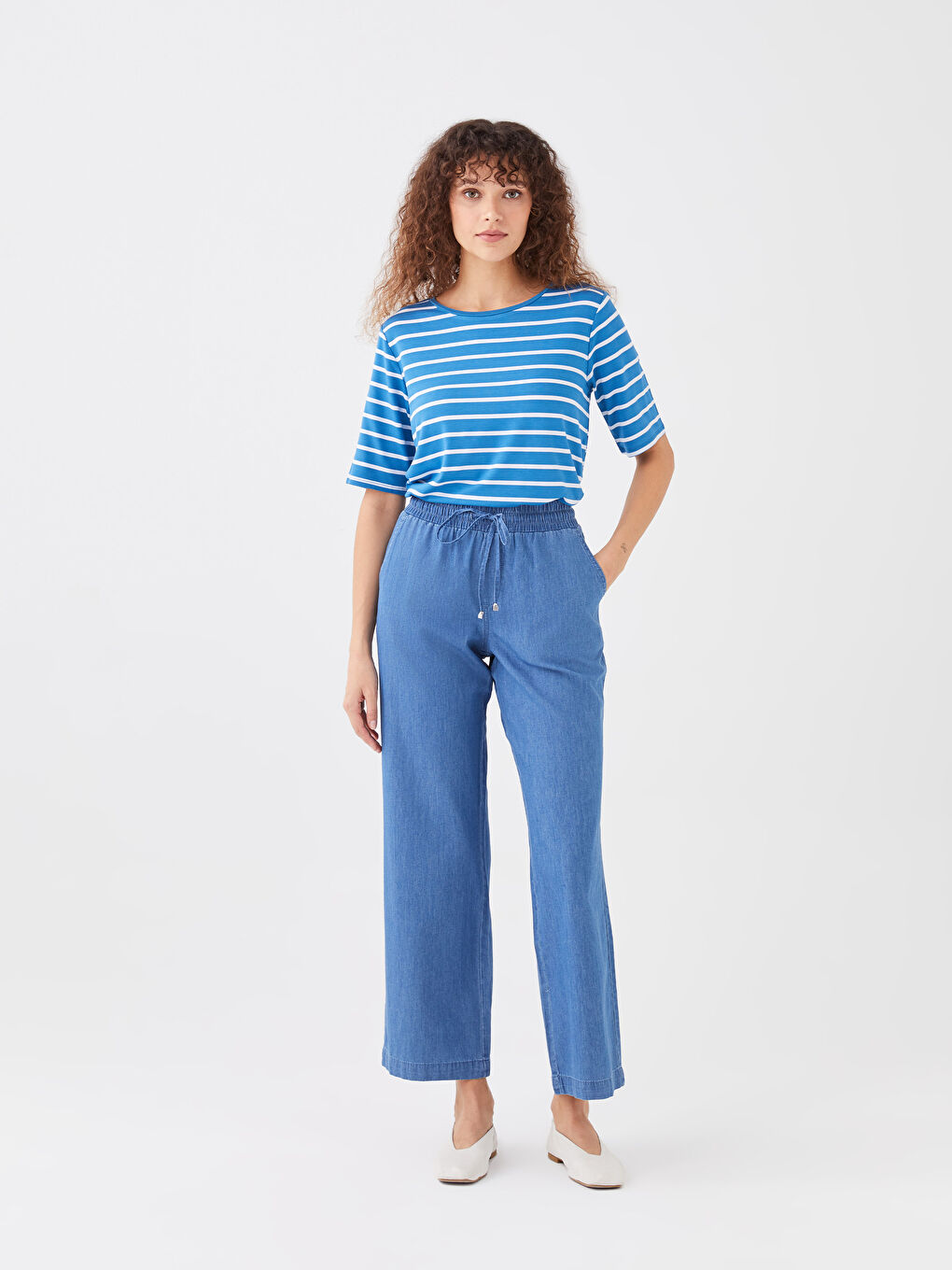 Crew Neck Striped Short Sleeve Women's T-Shirt-2