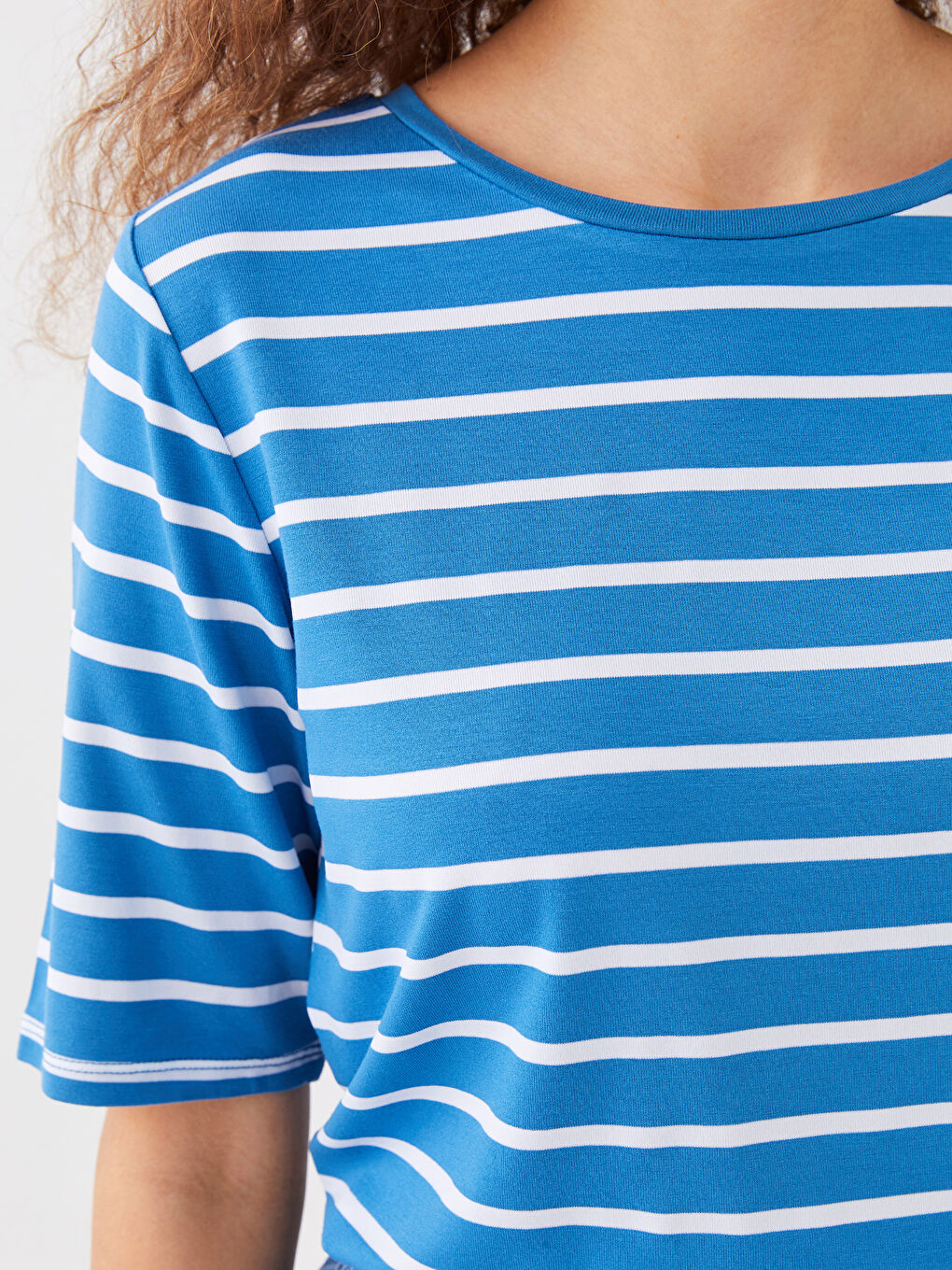 Crew Neck Striped Short Sleeve Women's T-Shirt-3