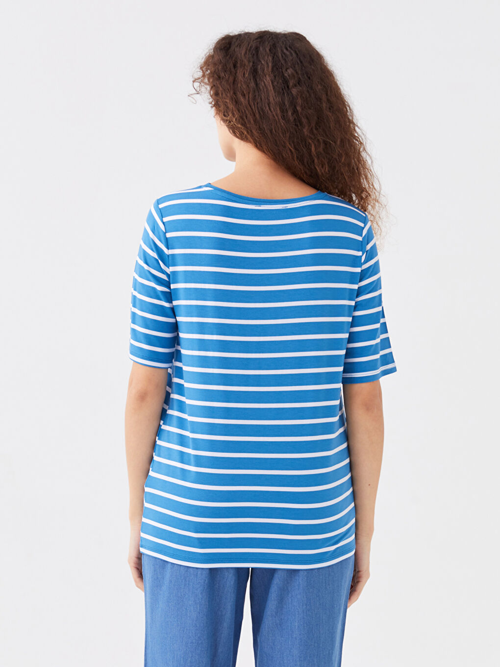 Crew Neck Striped Short Sleeve Women's T-Shirt-4