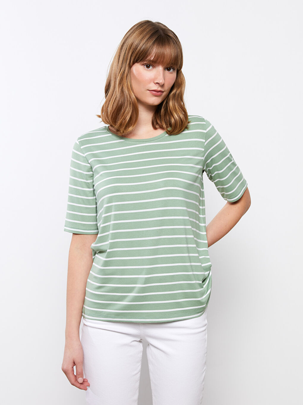 Crew Neck Striped Short Sleeve Women's T-Shirt
