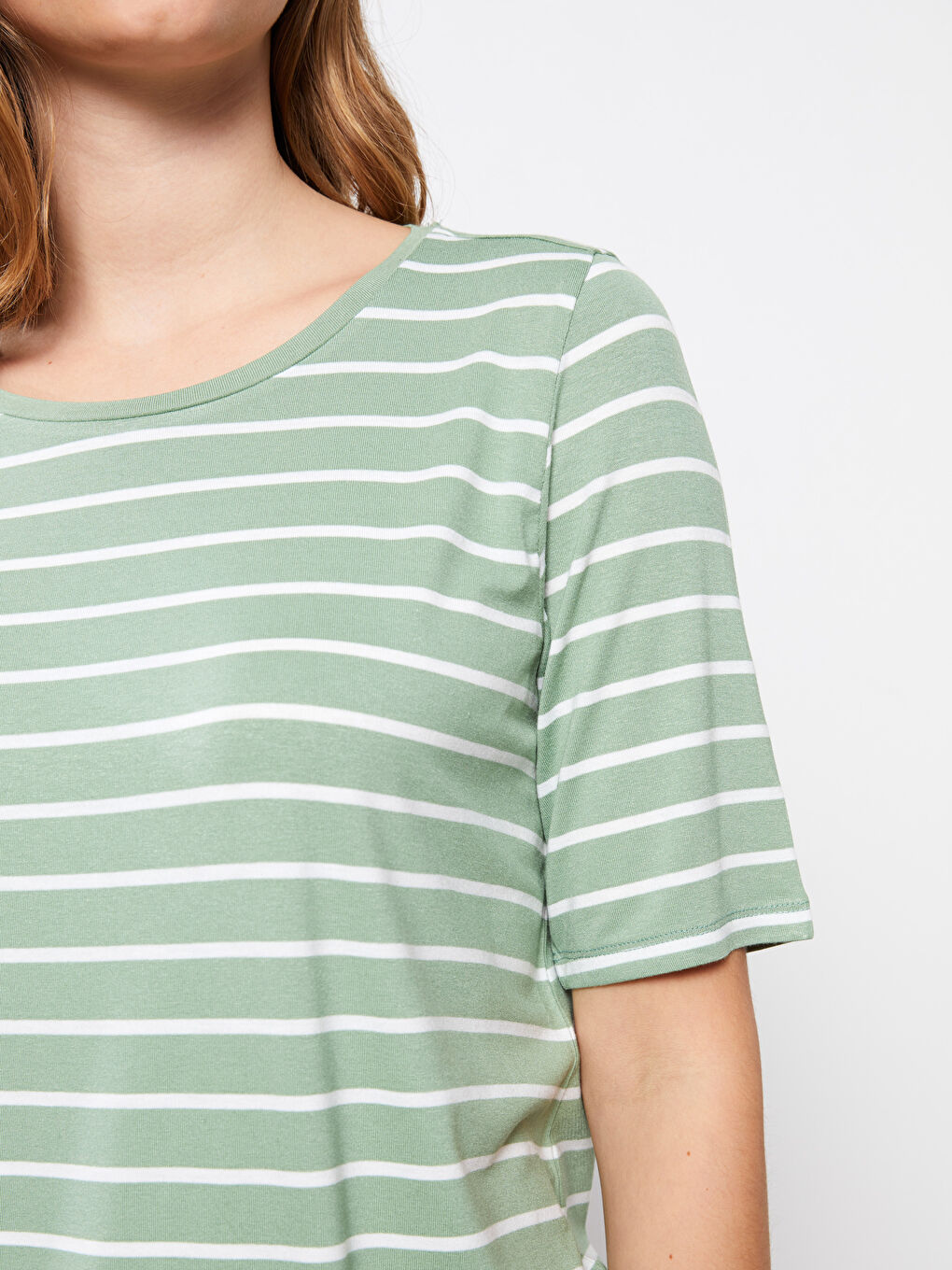 Crew Neck Striped Short Sleeve Women's T-Shirt-3