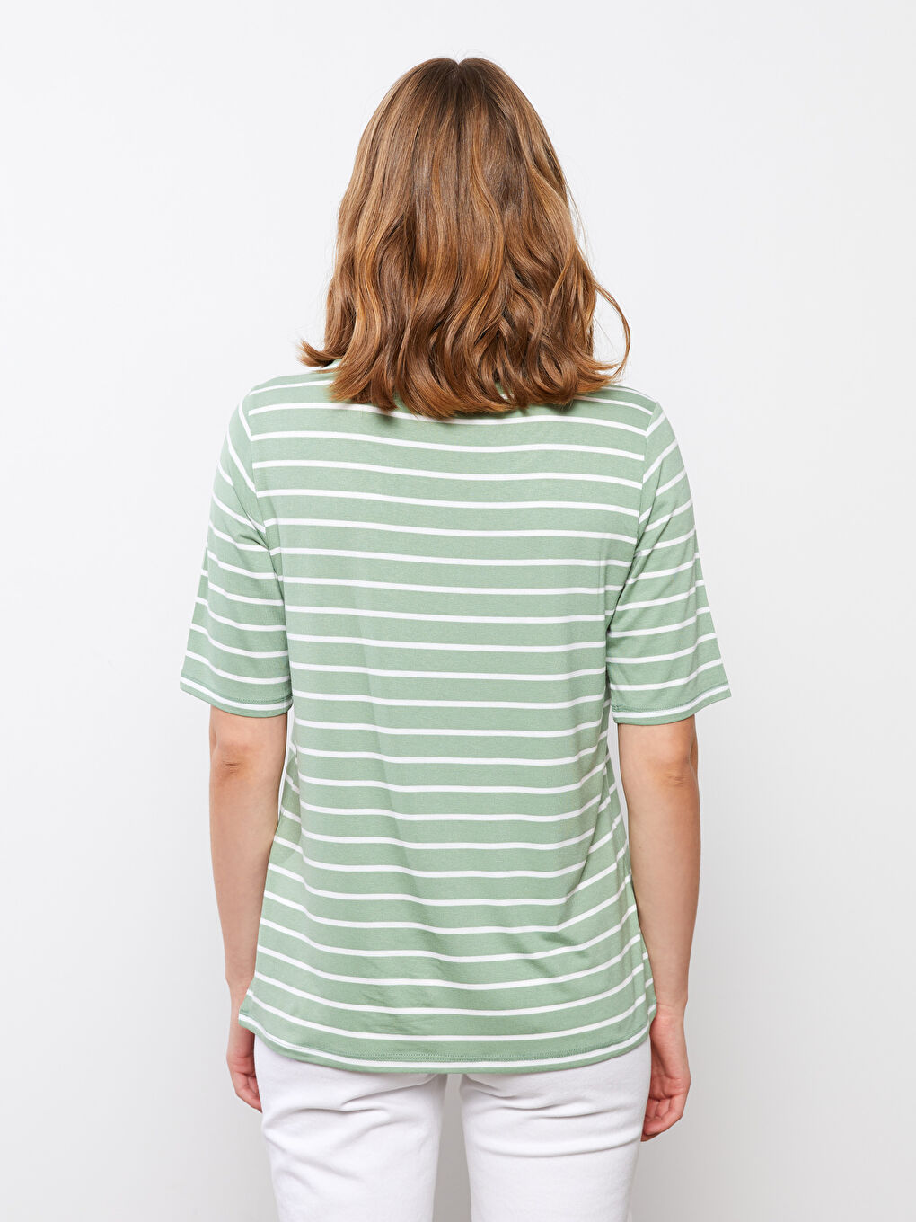 Crew Neck Striped Short Sleeve Women's T-Shirt-4