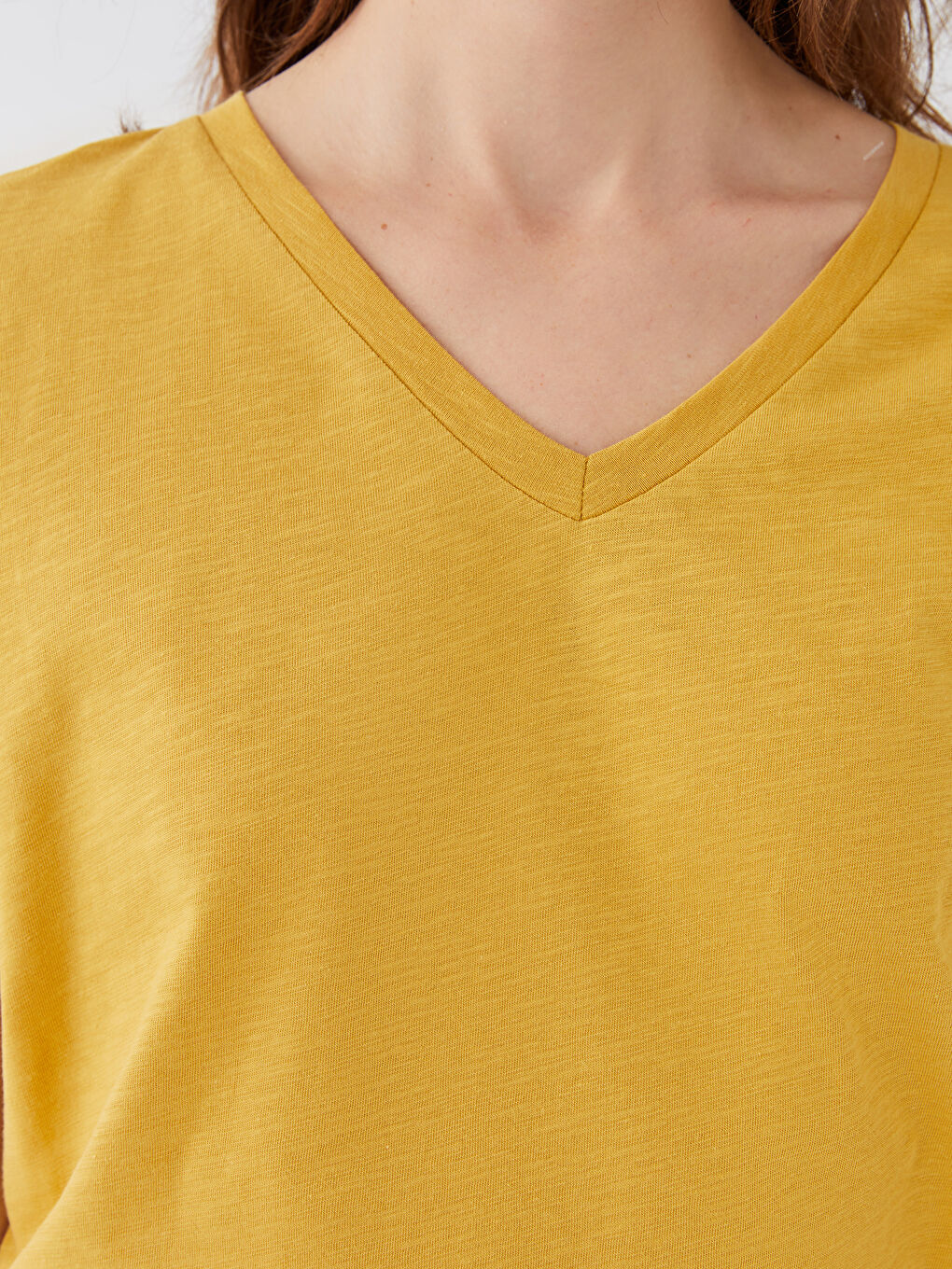 V-Neck Plain Short Sleeve Women's T-Shirt-2