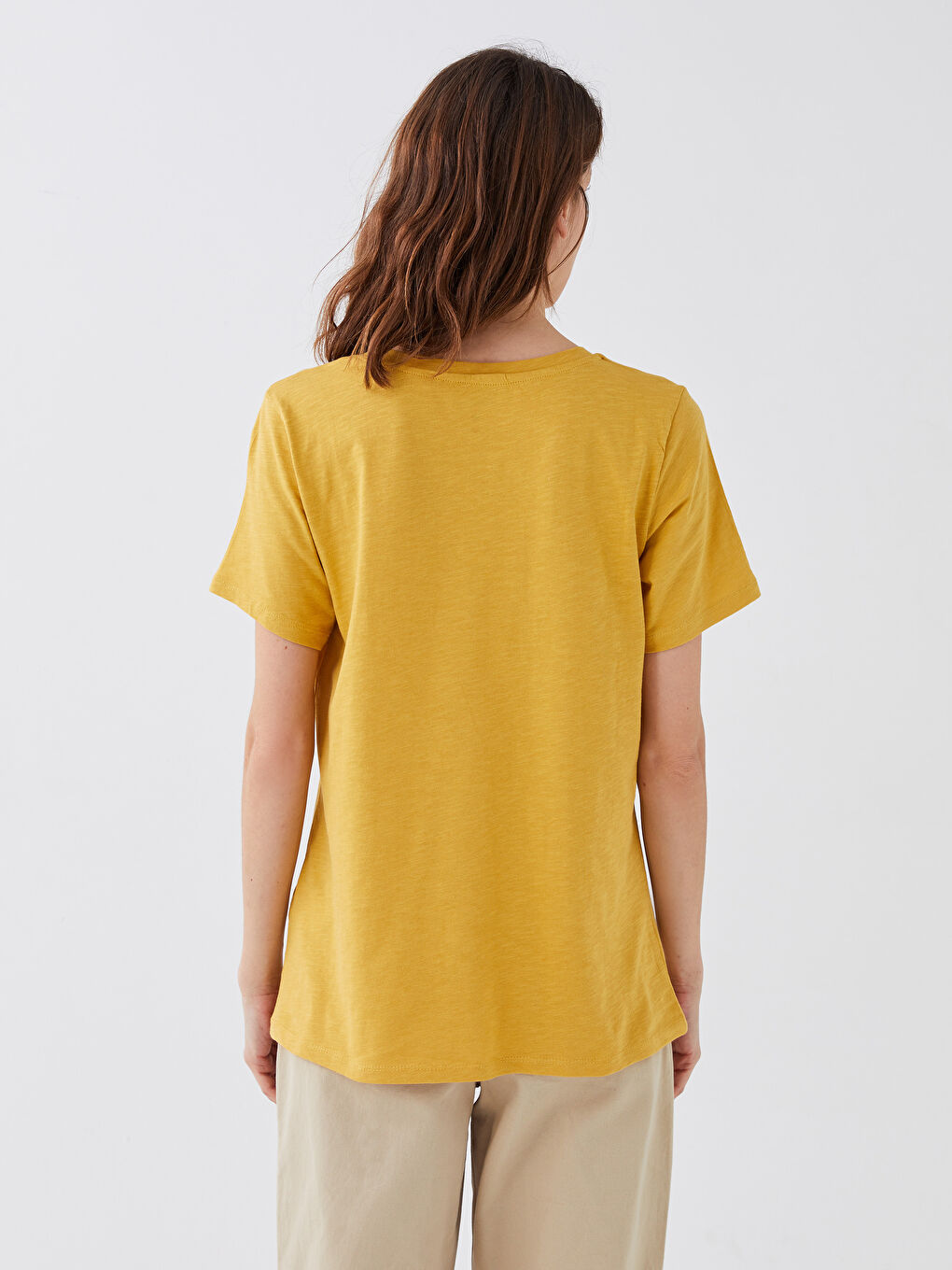 V-Neck Plain Short Sleeve Women's T-Shirt-3