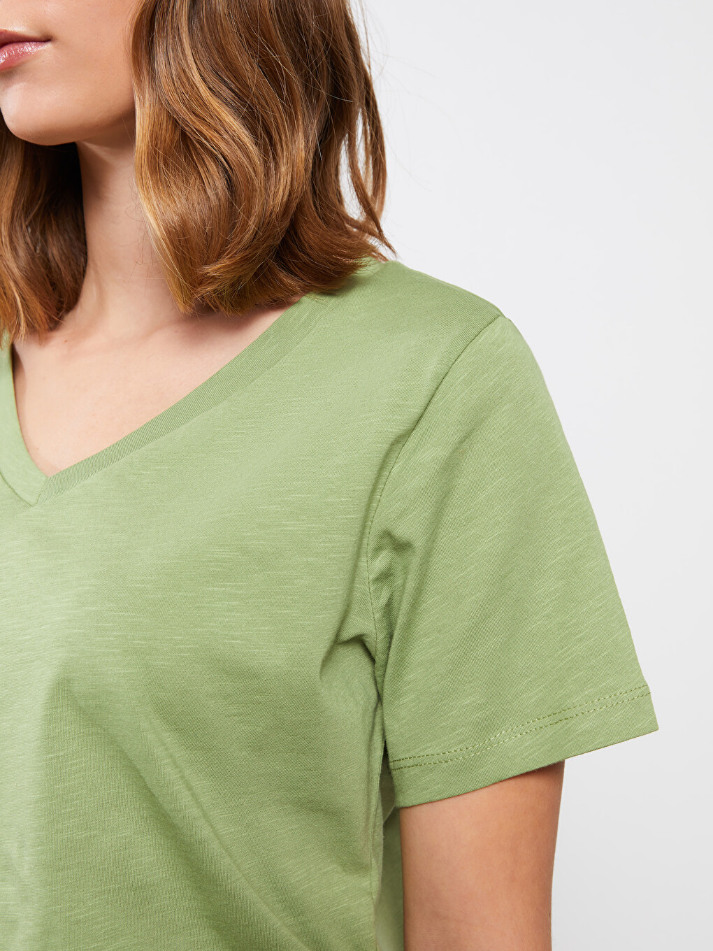 V-neck Plain Short Sleeve Women's T-shirt-2