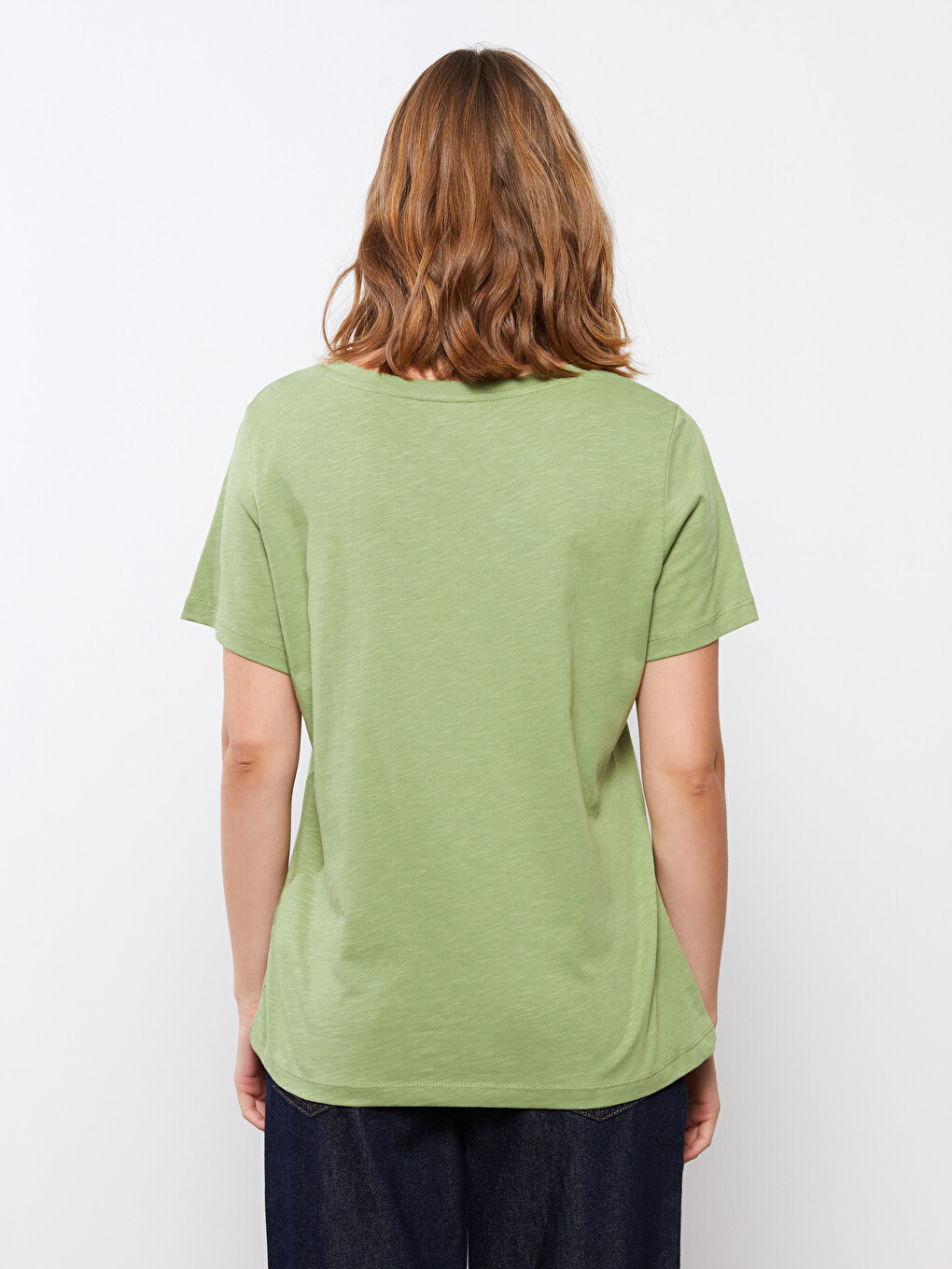 V-neck Plain Short Sleeve Women's T-shirt-3