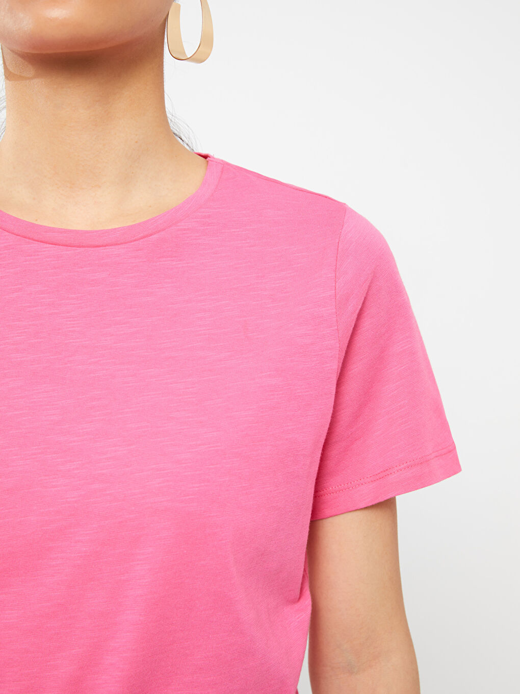 تي شيرت سادة بياقة دائرية بأكمام قصيرة للسيدات-3