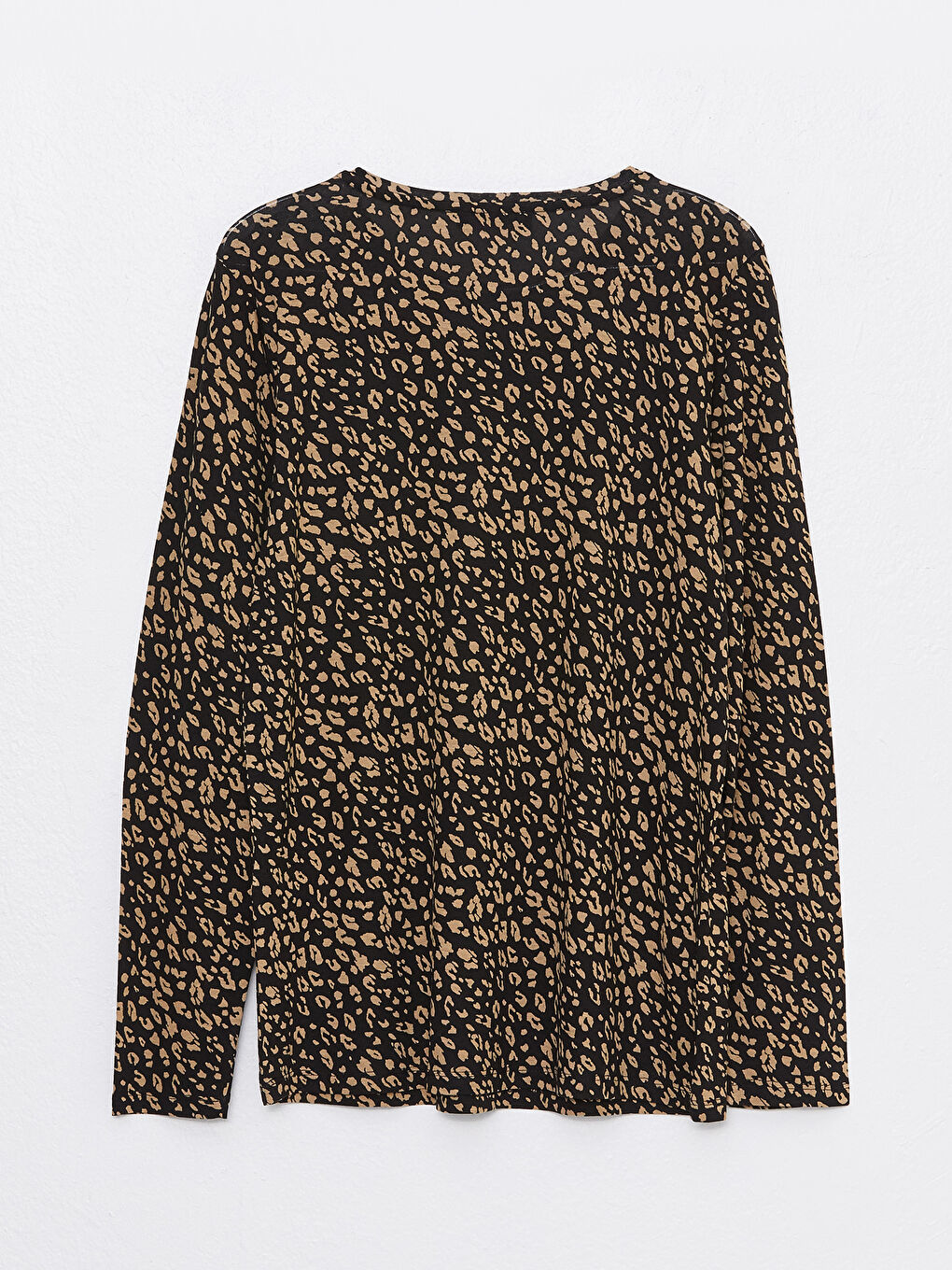 მრგვალი საყელო ნიმუშიანი გრძელმკლავიანი მაისური ქალებისთვის-6