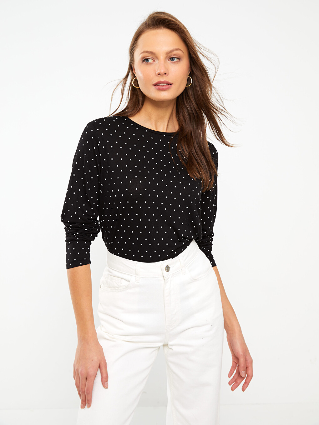 Crew Neck Patterned Long Sleeve Women's T-shirt