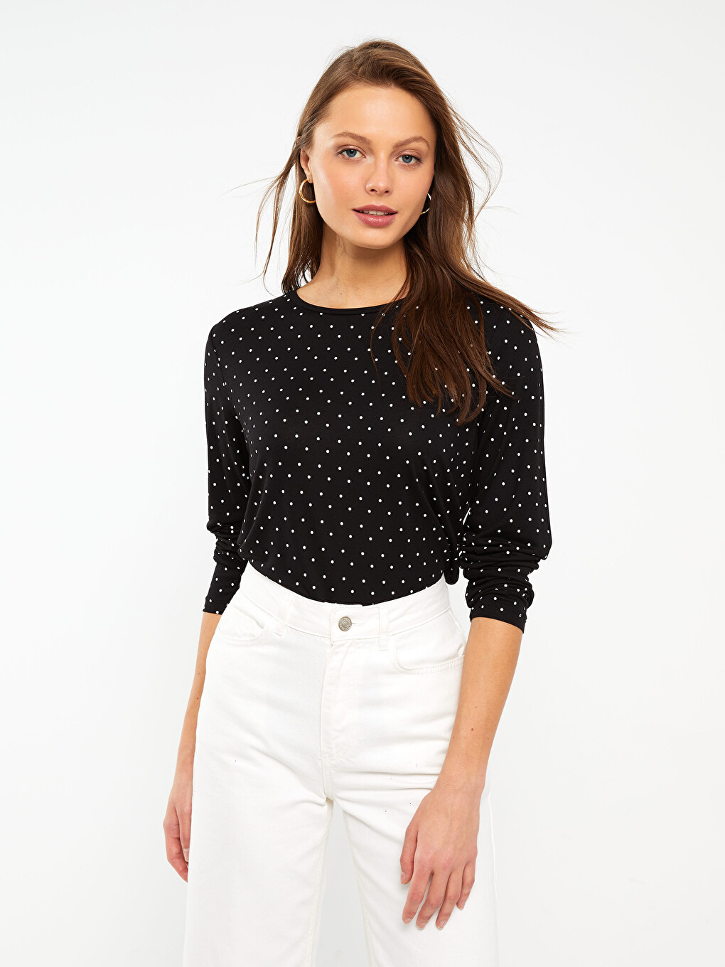 Crew Neck Patterned Long Sleeve Women's T-shirt-1