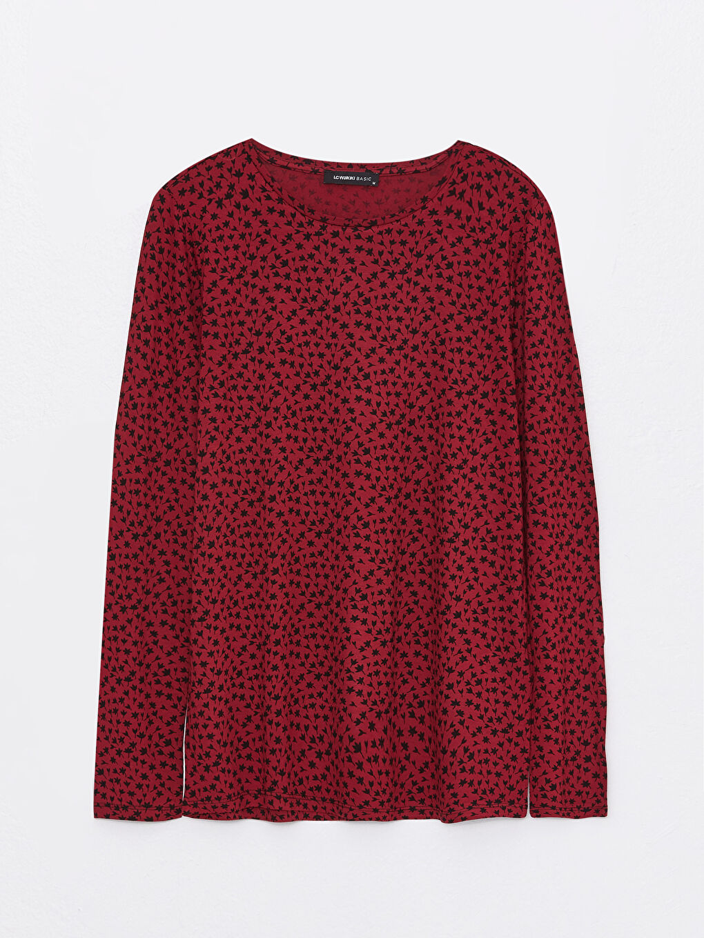 მრგვალი საყელო ნიმუშიანი გრძელმკლავიანი მაისური ქალებისთვის-5