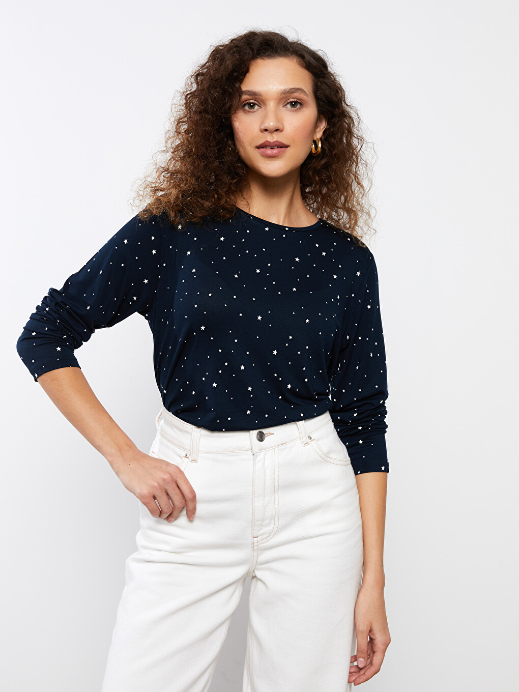 Crew Neck Patterned Long Sleeve Women's T-shirt