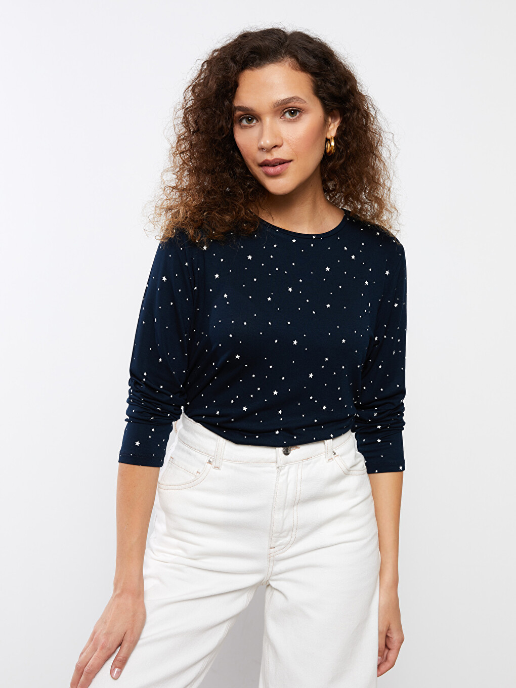 Crew Neck Patterned Long Sleeve Women's T-shirt-1