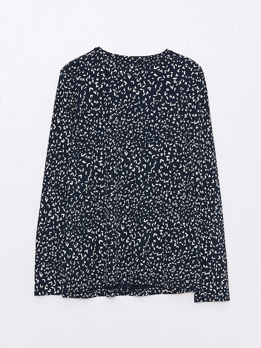 Lacivert Bisiklet Yaka Desenli Uzun Kollu Kadın Tişört-6