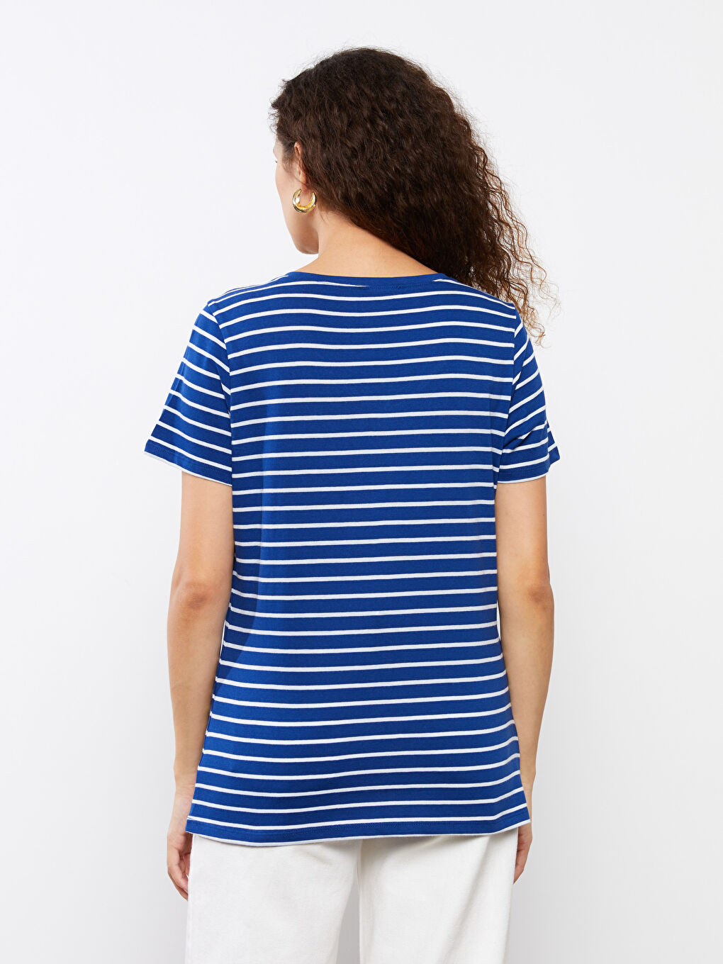 LCWAIKIKI Basic V-Neck Striped Short Sleeve Women's T-Shirt -S33840Z8-LGS