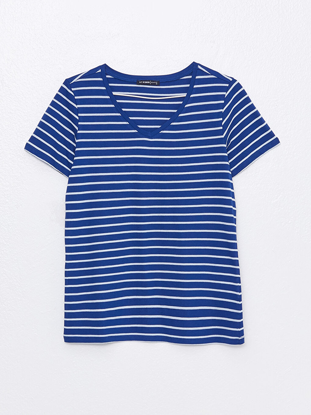LCWAIKIKI Basic V-Neck Striped Short Sleeve Women's T-Shirt -S33840Z8-LGS