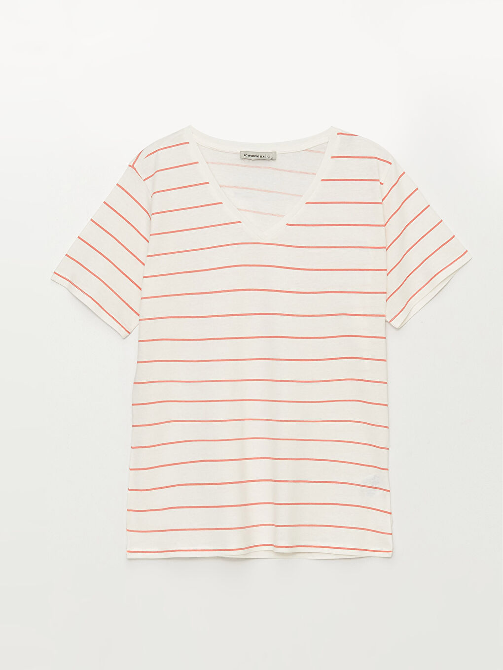 Женская футболка с коротким рукавом в полоску и V-образным вырезом-6