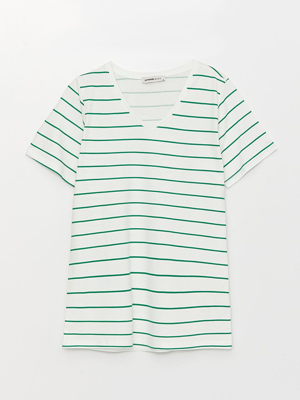 Женская футболка с коротким рукавом в полоску и V-образным вырезом-4