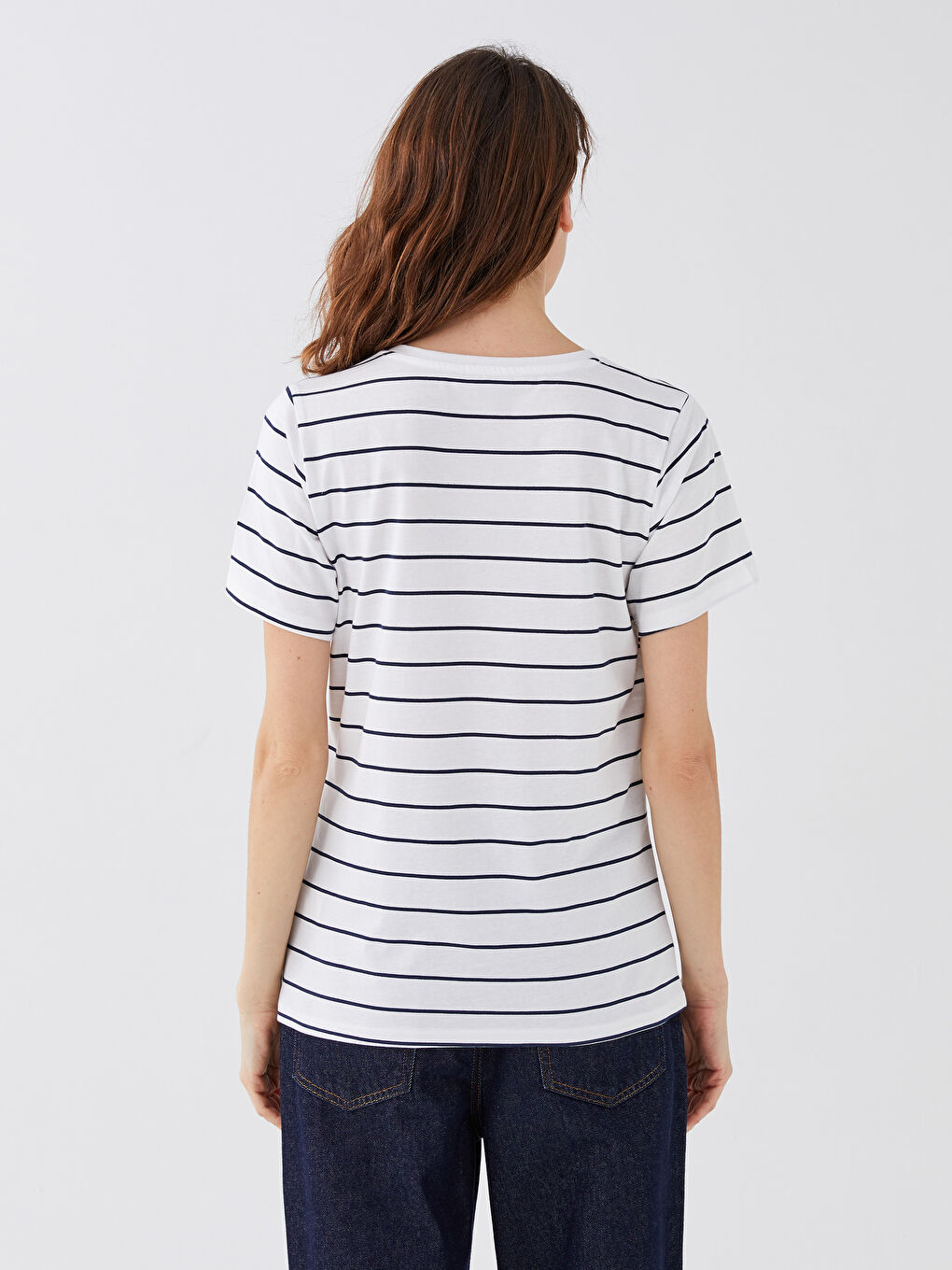 V-Neck Striped Short Sleeve Women's T-Shirt -S33841Z8-LSJ