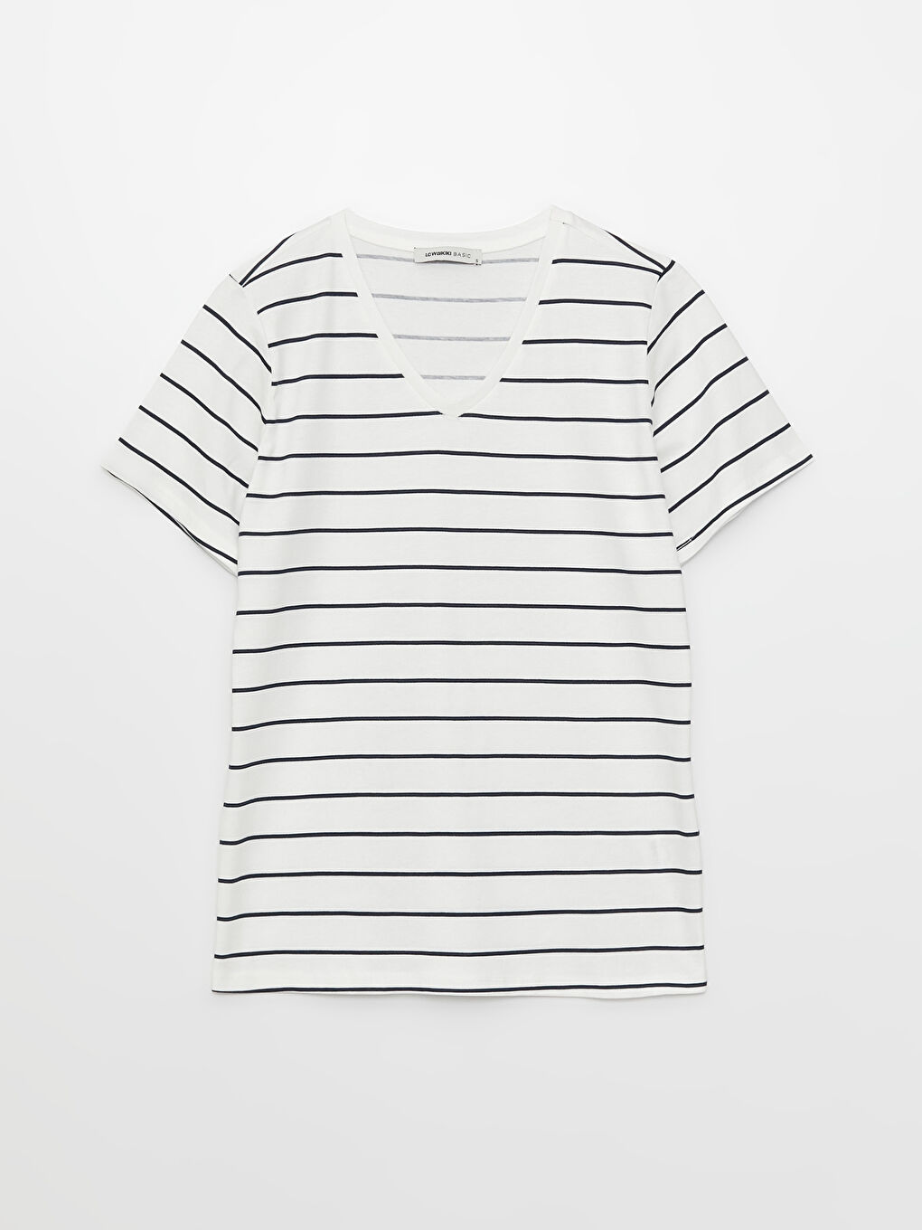 V-Neck Striped Short Sleeve Women's T-Shirt -S33841Z8-LSJ