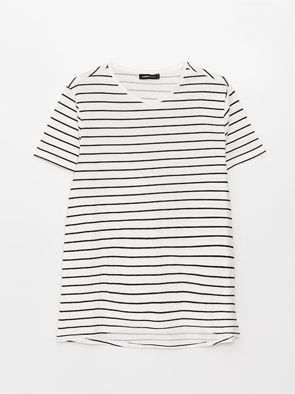 Siyah Bisiklet Yaka Çizgili Kısa Kollu Kadın Tişört-5