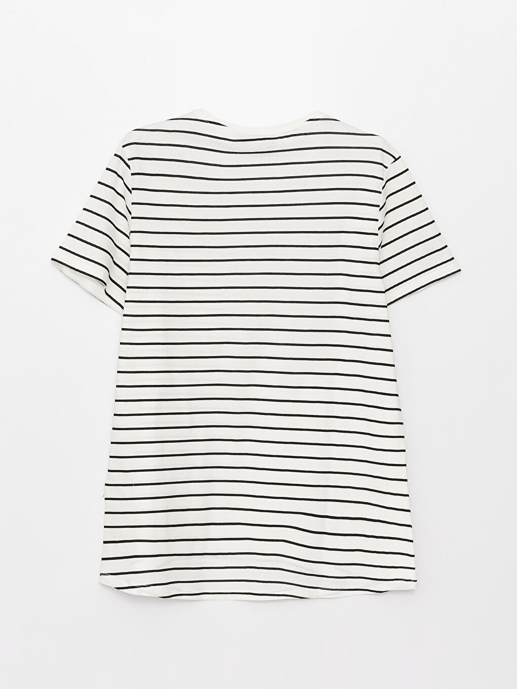 Siyah Bisiklet Yaka Çizgili Kısa Kollu Kadın Tişört-6