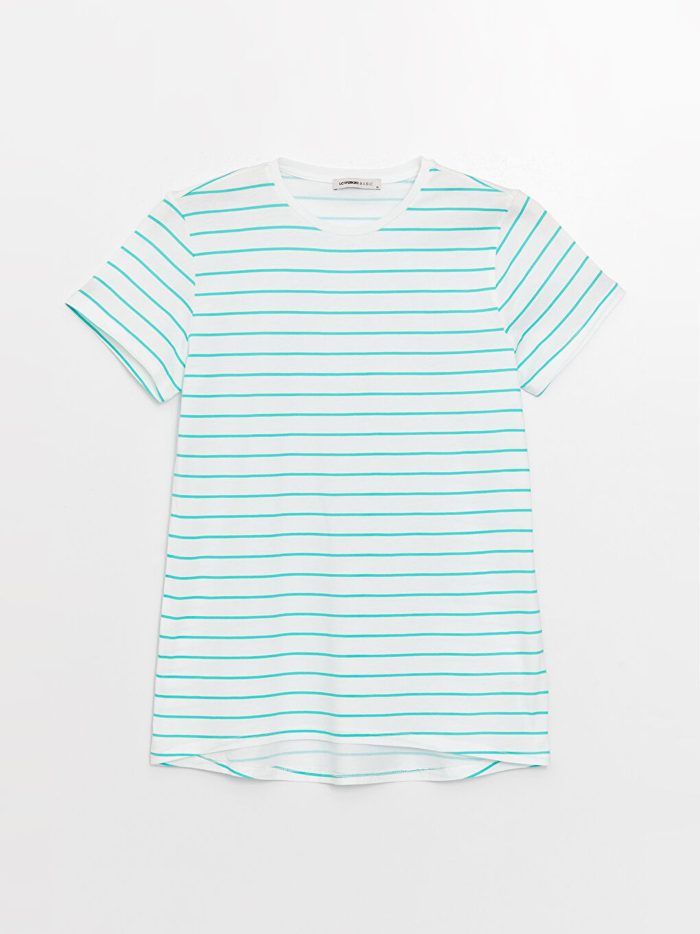 تيشيرت نسائي بياقة دائرية مخطط كم قصير-5