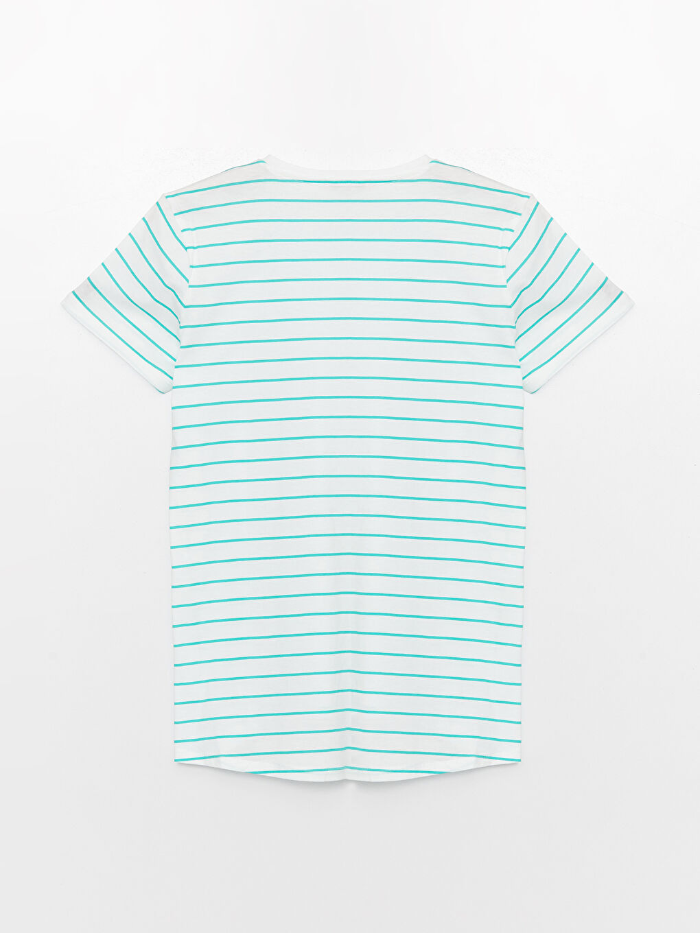 تيشيرت نسائي بياقة دائرية مخطط كم قصير-6