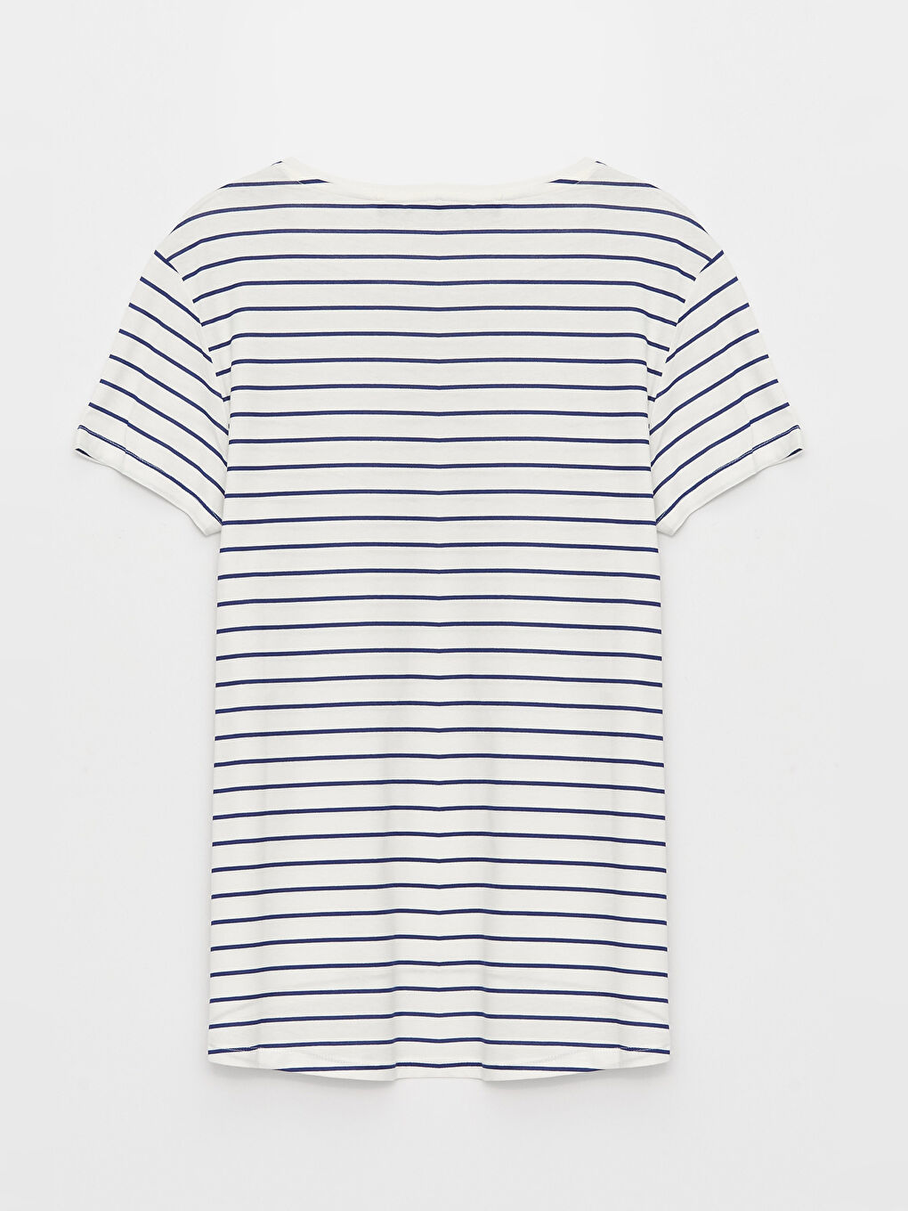 Lacivert Bisiklet Yaka Çizgili Kısa Kollu Kadın Tişört-7
