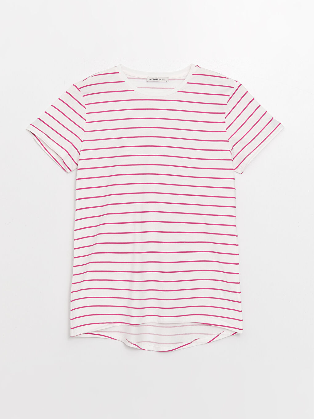 تيشيرت نسائي بياقة دائرية مخطط كم قصير-5