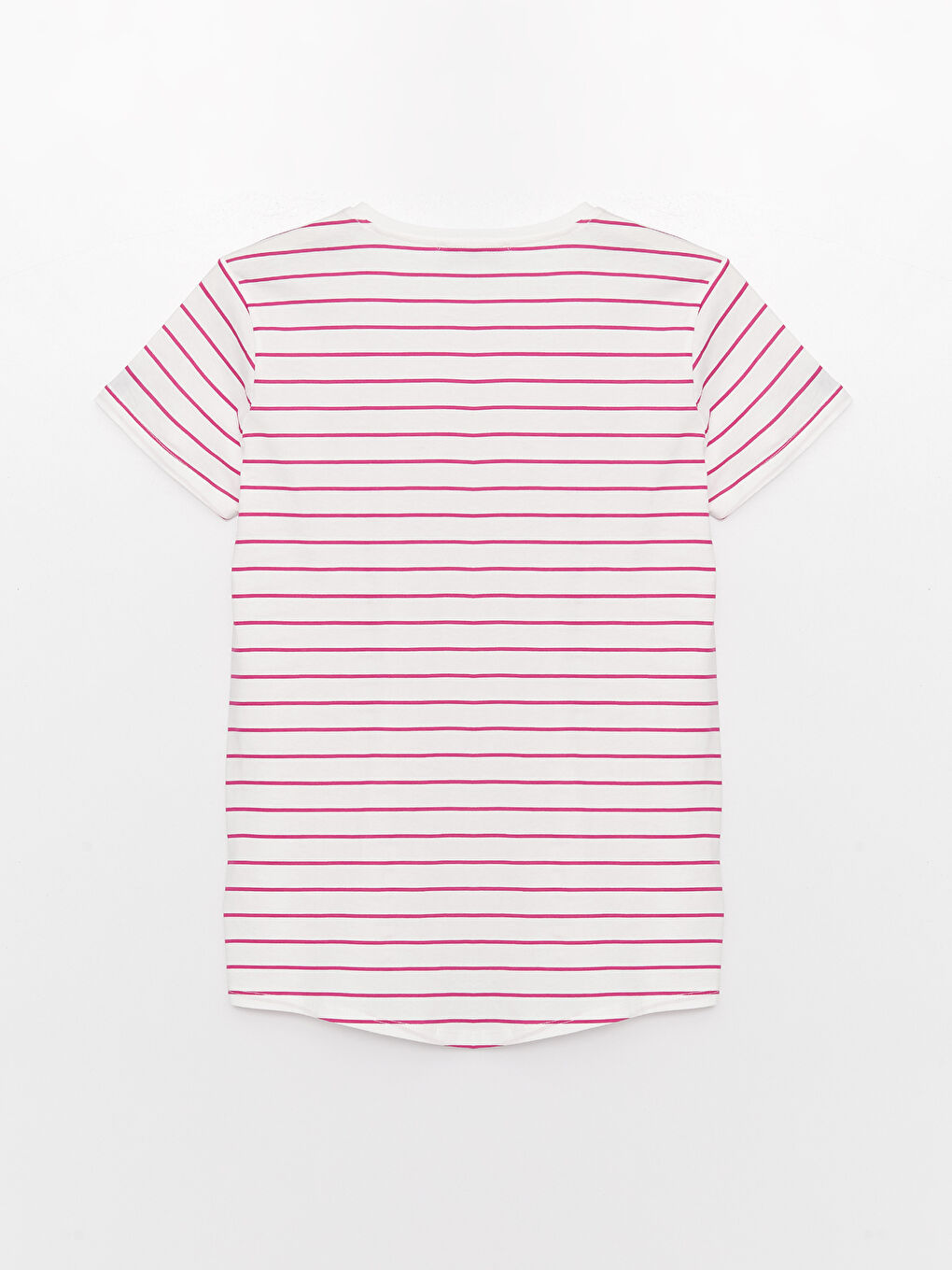 تيشيرت نسائي بياقة دائرية مخطط كم قصير-6