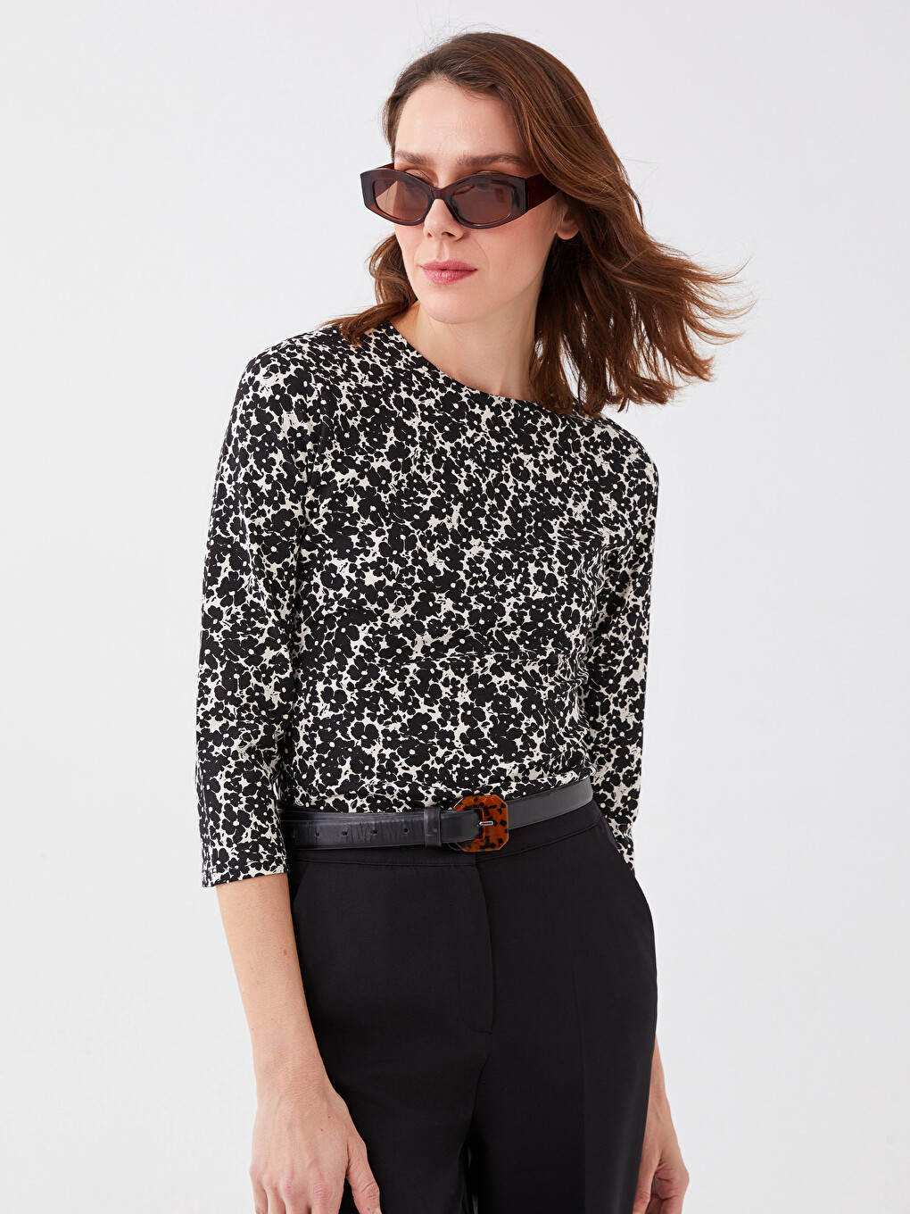 T-shirt À Manches Longues À Motif Floral Pour Femmes Avec Col Rond