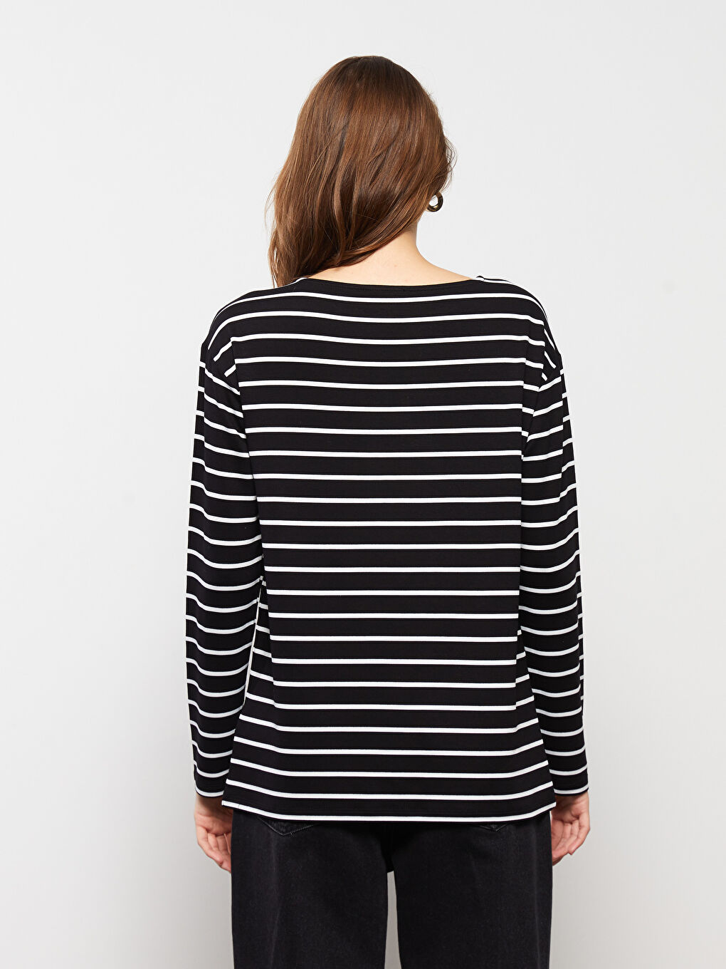 Crew Neck Striped Long Sleeve Women's T-Shirt-4