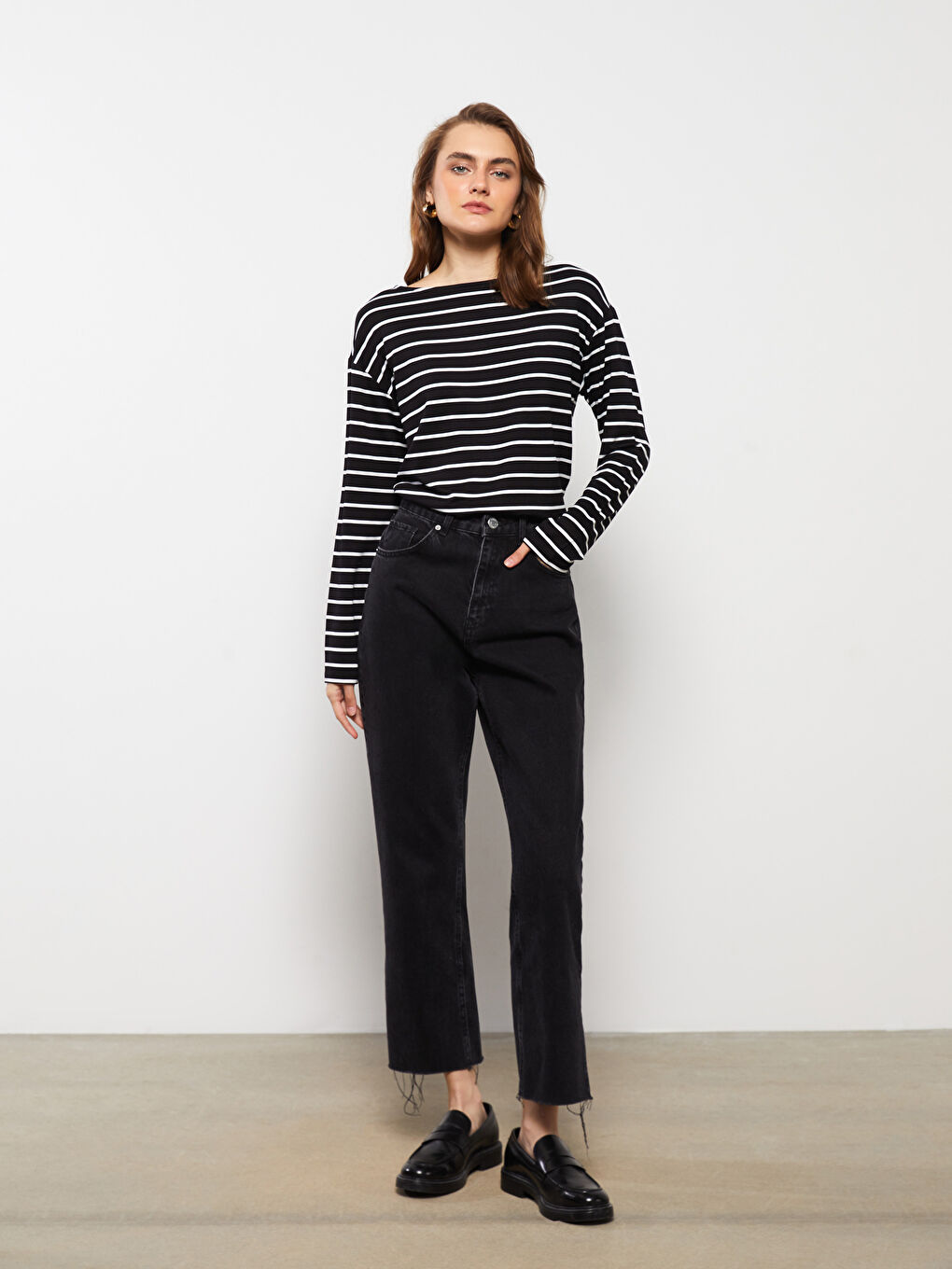 Crew Neck Striped Long Sleeve Women's T-Shirt