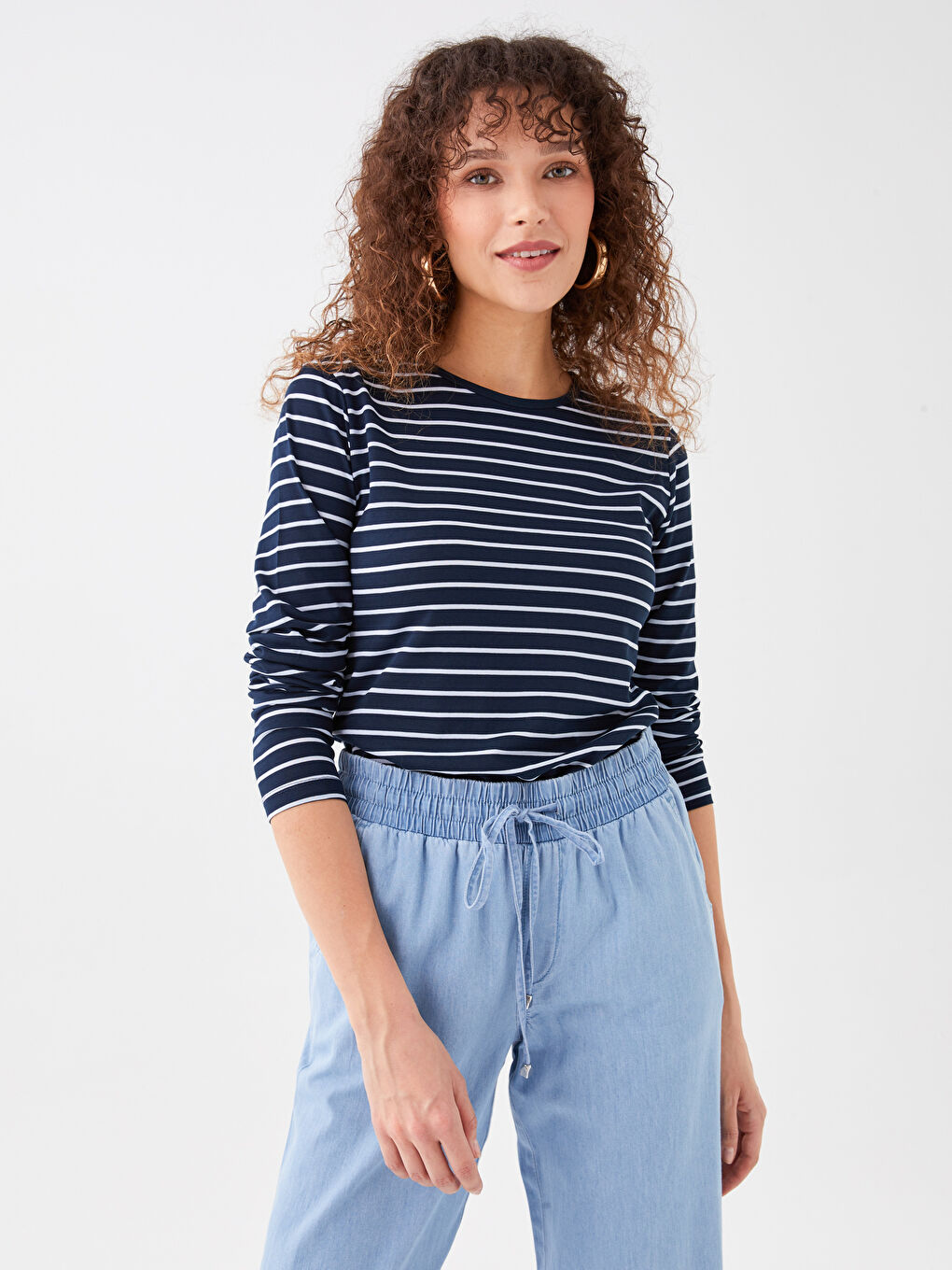 Crew Neck Striped Long Sleeve Women's T-Shirt